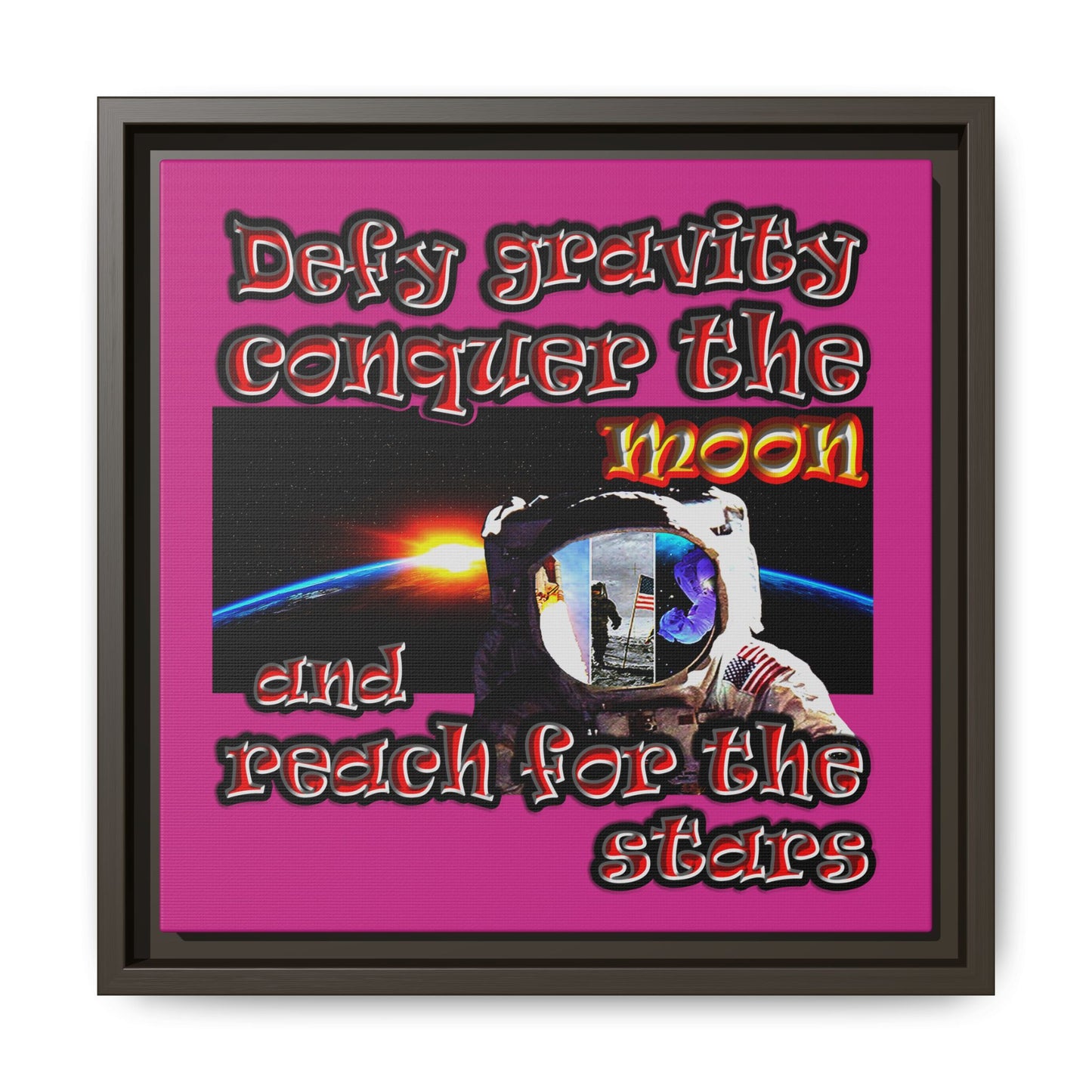 defy conquer reach - framed canvas art (pink)