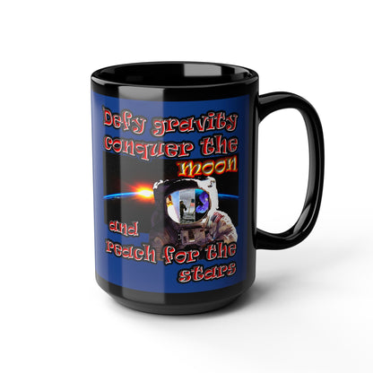 defy conquer reach - Black Mug (dark blue)
