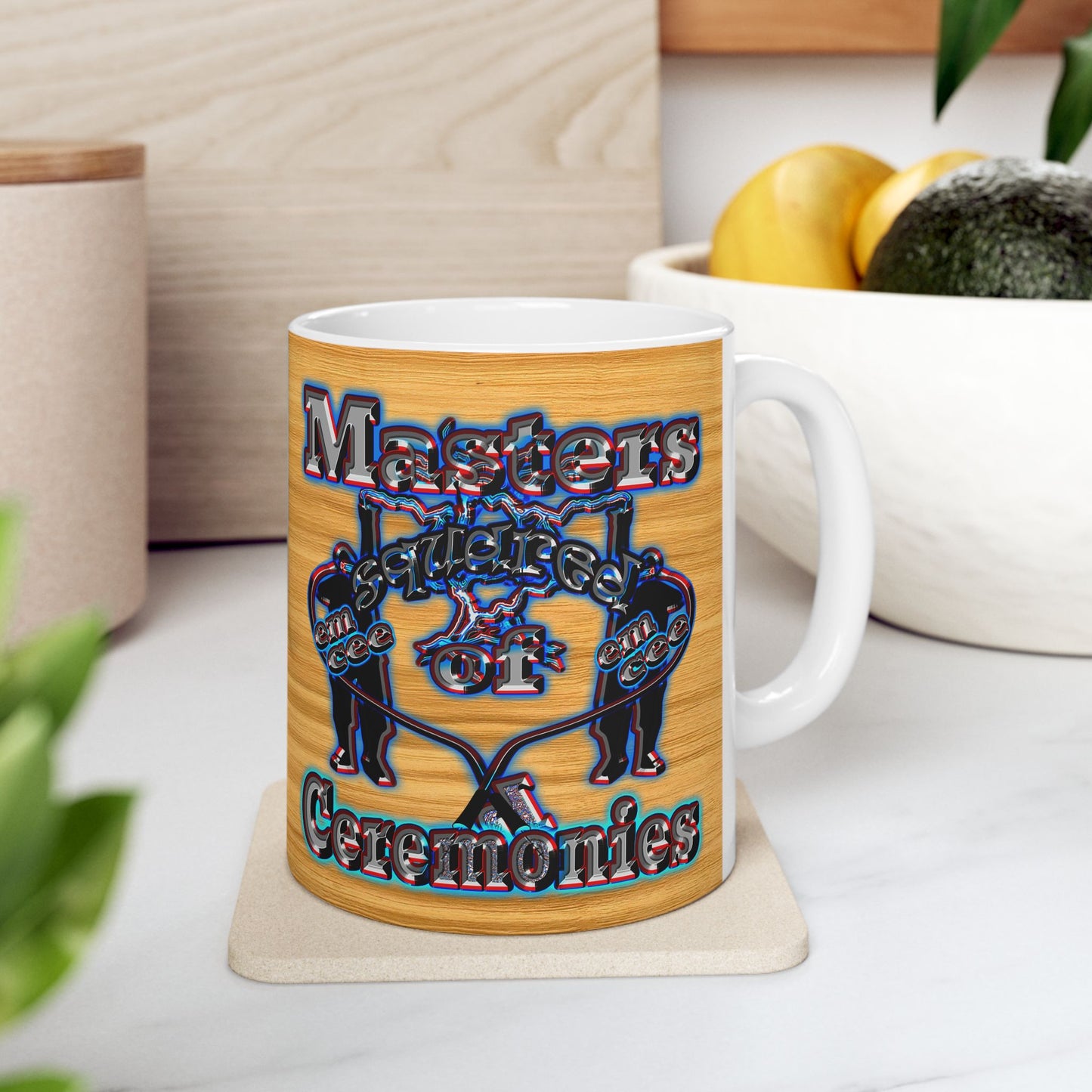 em cee squared - White Mug (butterscotch wood finish)