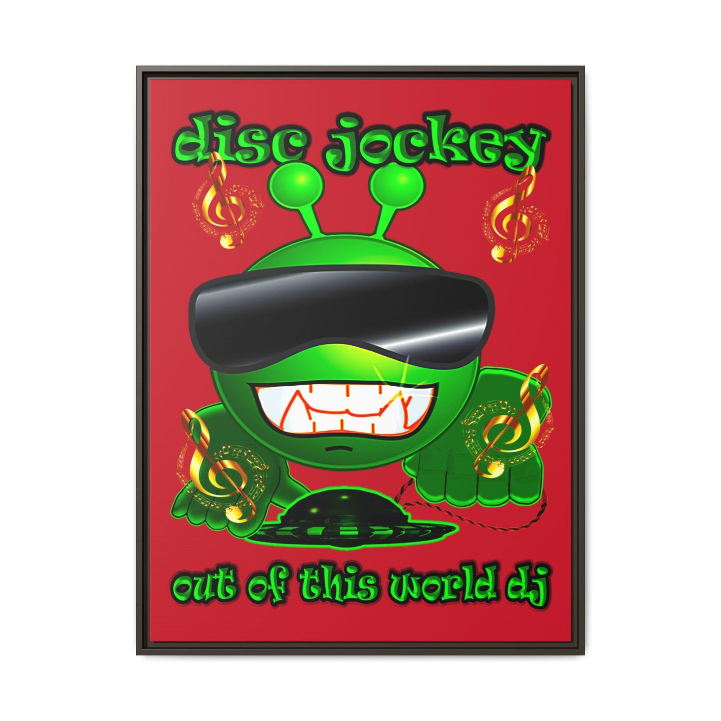 disc jockey - framed canvas art (dark red)