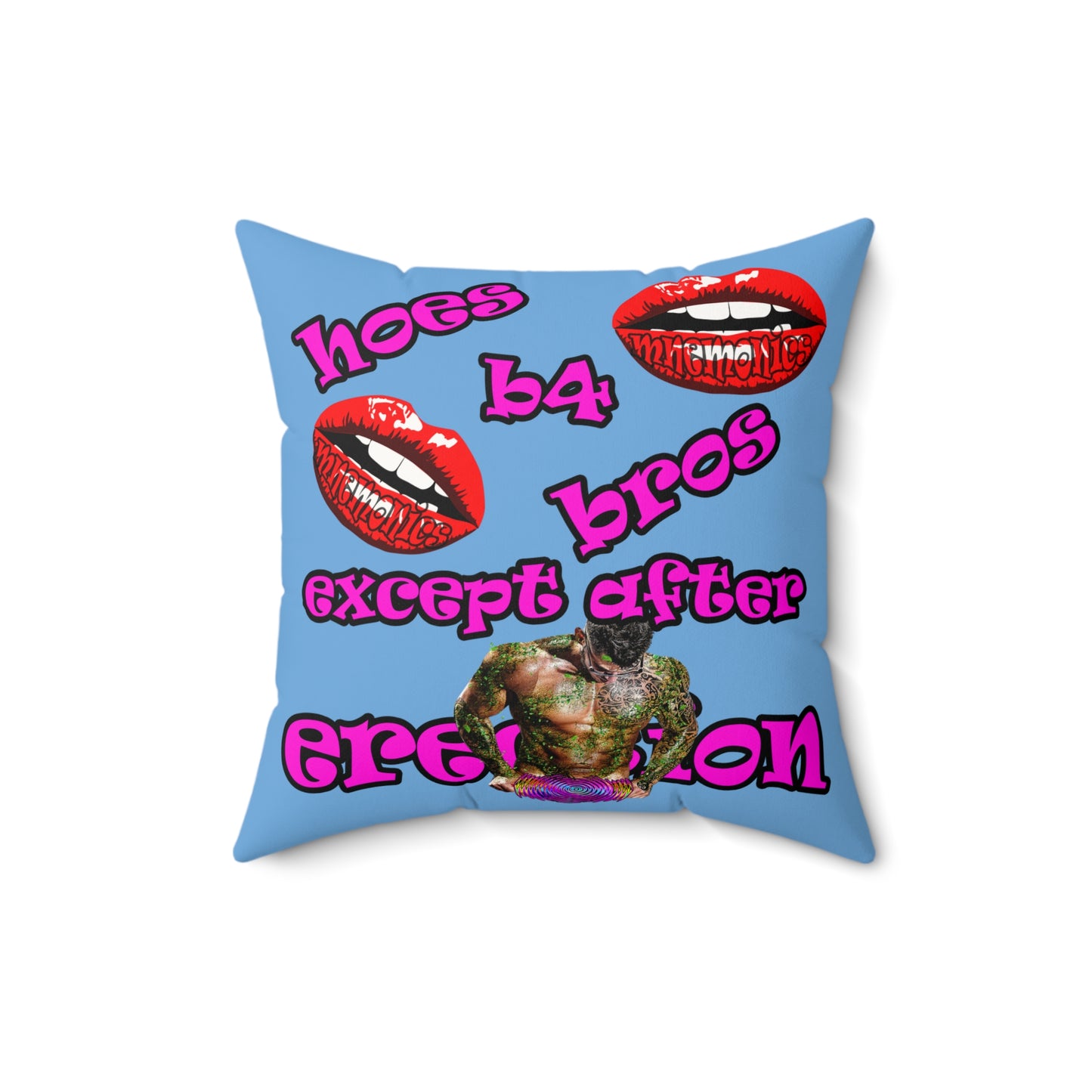 hoes b4 bros - Faux Suede Square Pillow - (light blue)