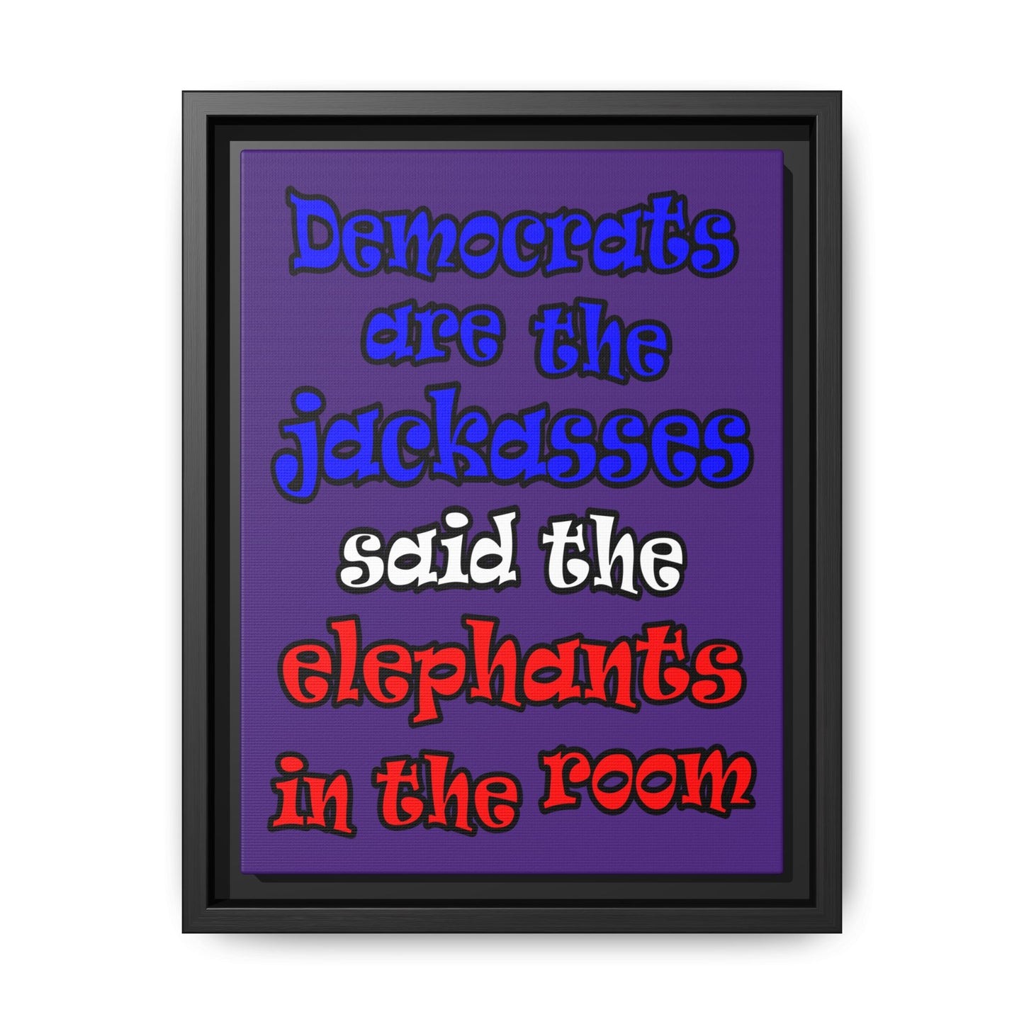 donkeys and elephants - framed canvas art (purple)