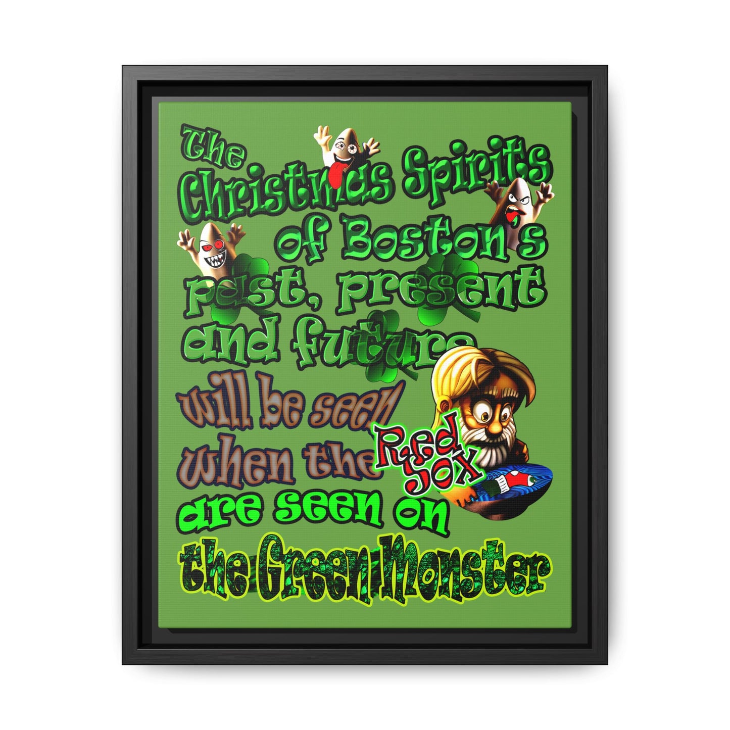 christmas spirits of boston - framed canvas art (green)