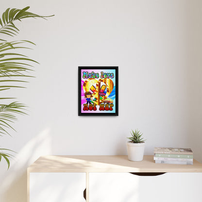 love peace - framed canvas art (light blue-pink wave)