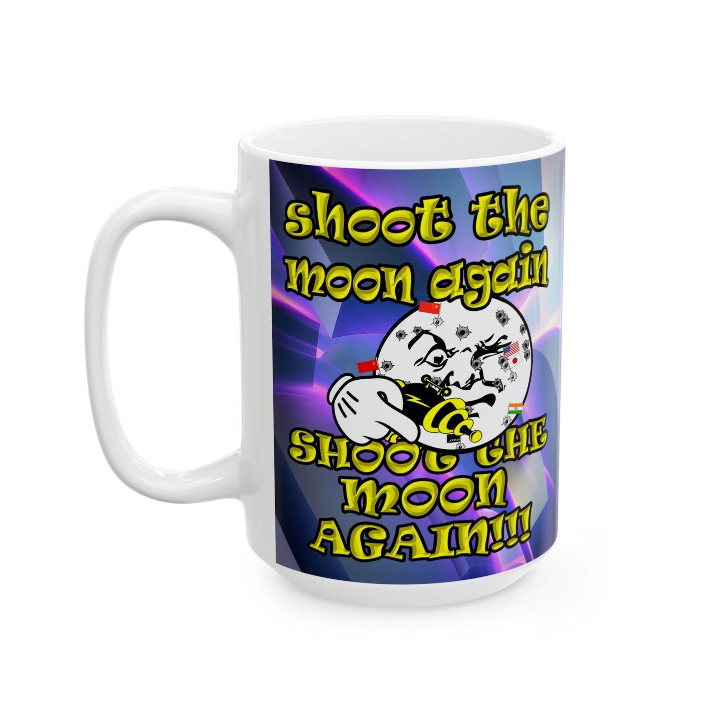 shoot the moon again - White Mug (grey-pink wave)