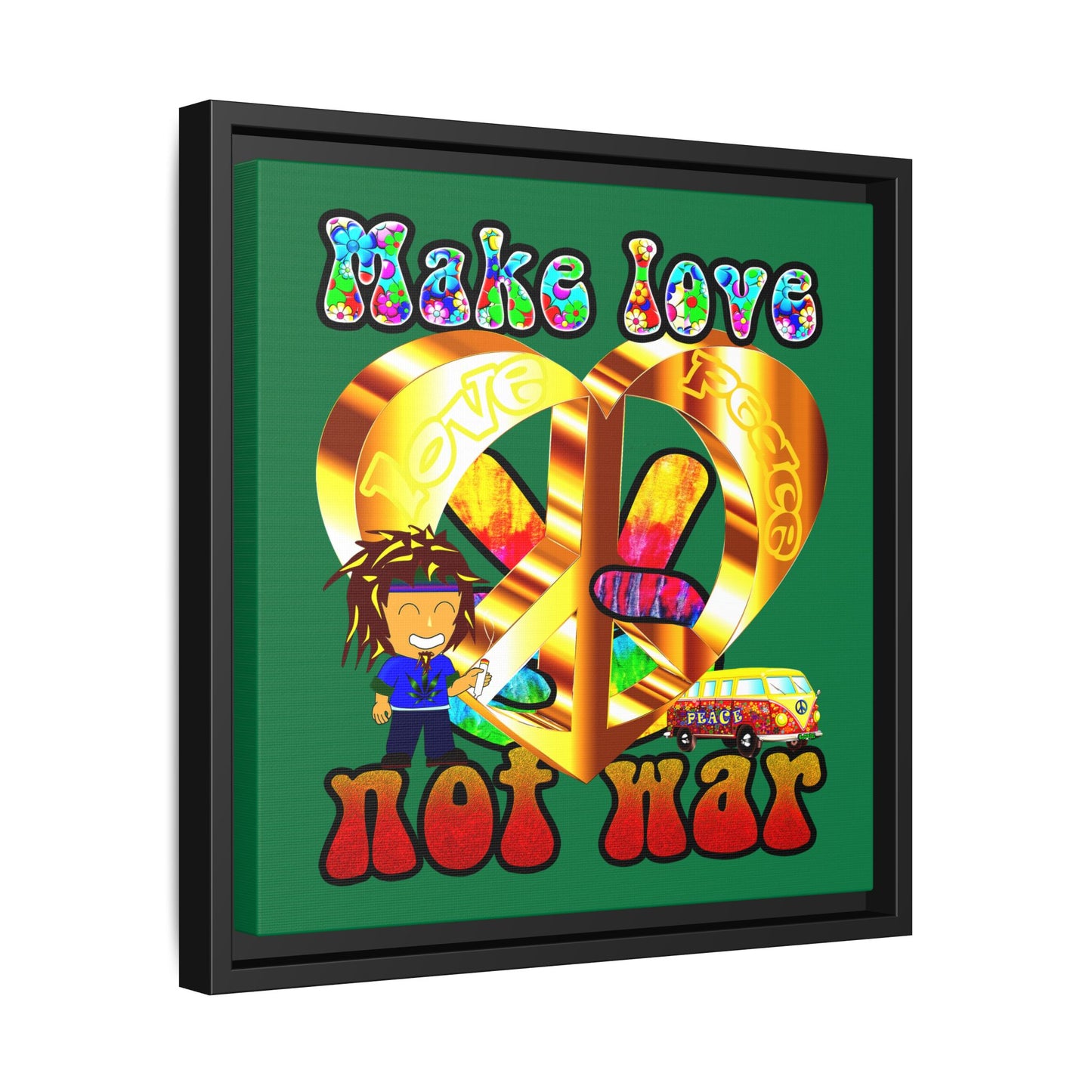 love peace - framed canvas art (dark green)