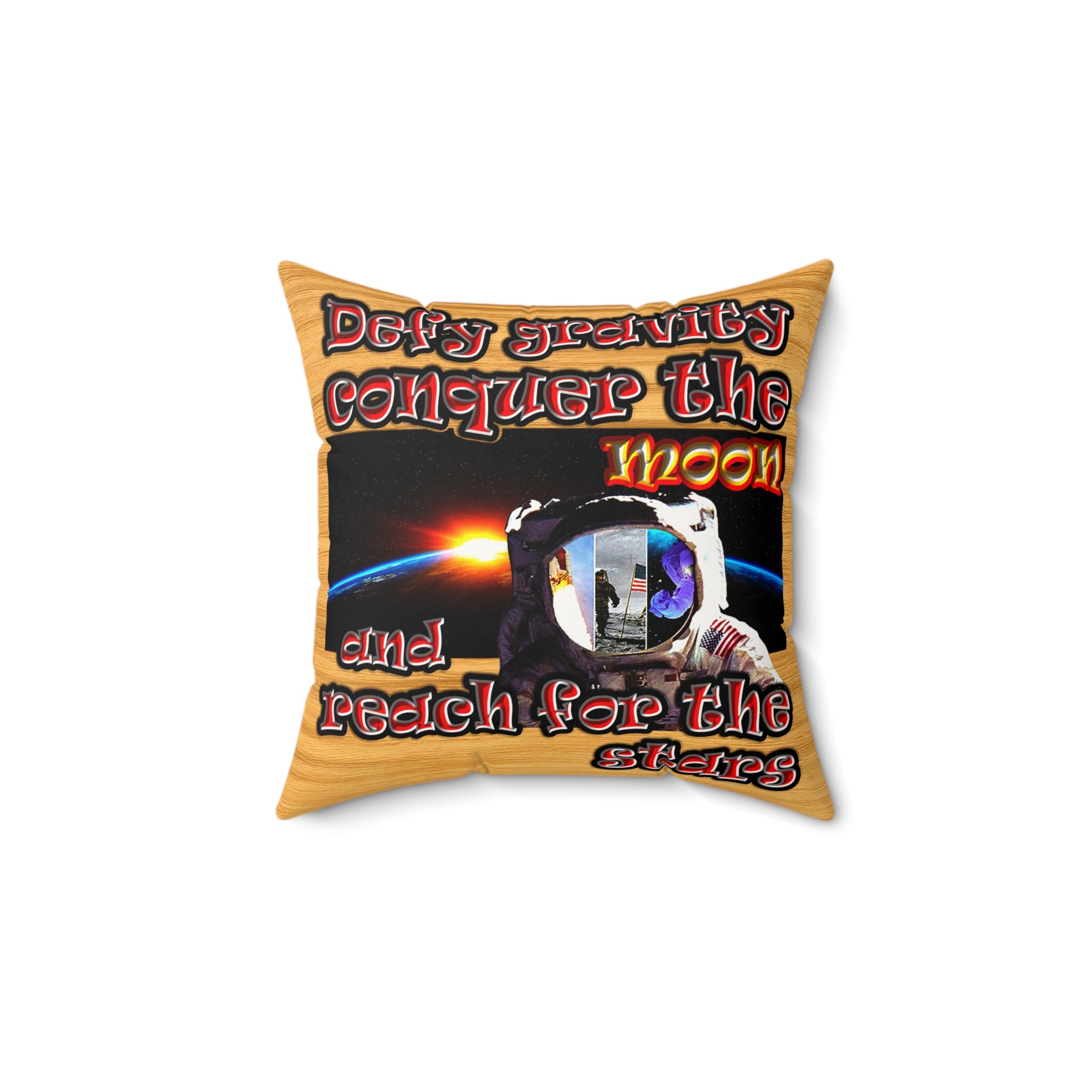 defy conquer reach - Faux Suede Square Pillow - (butterscotch wood finish)