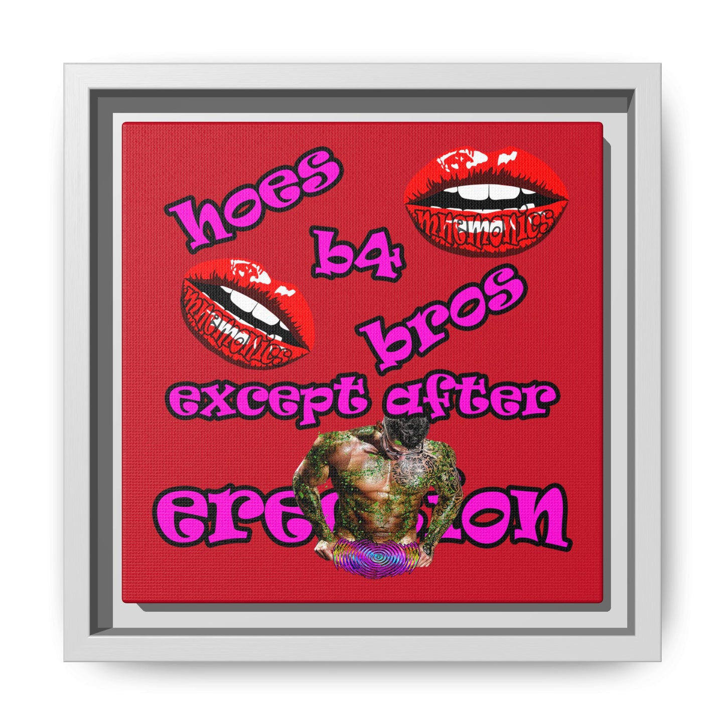 hoes b4 bros - framed canvas art (dark red)