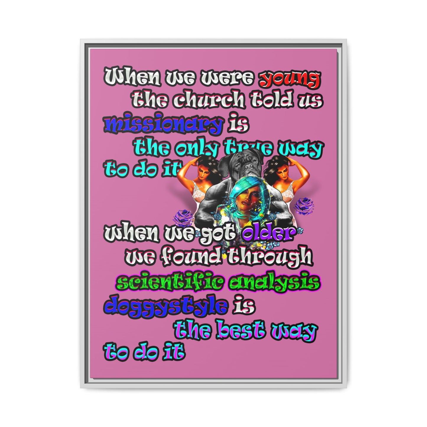 doggystyle - framed canvas art (light pink)