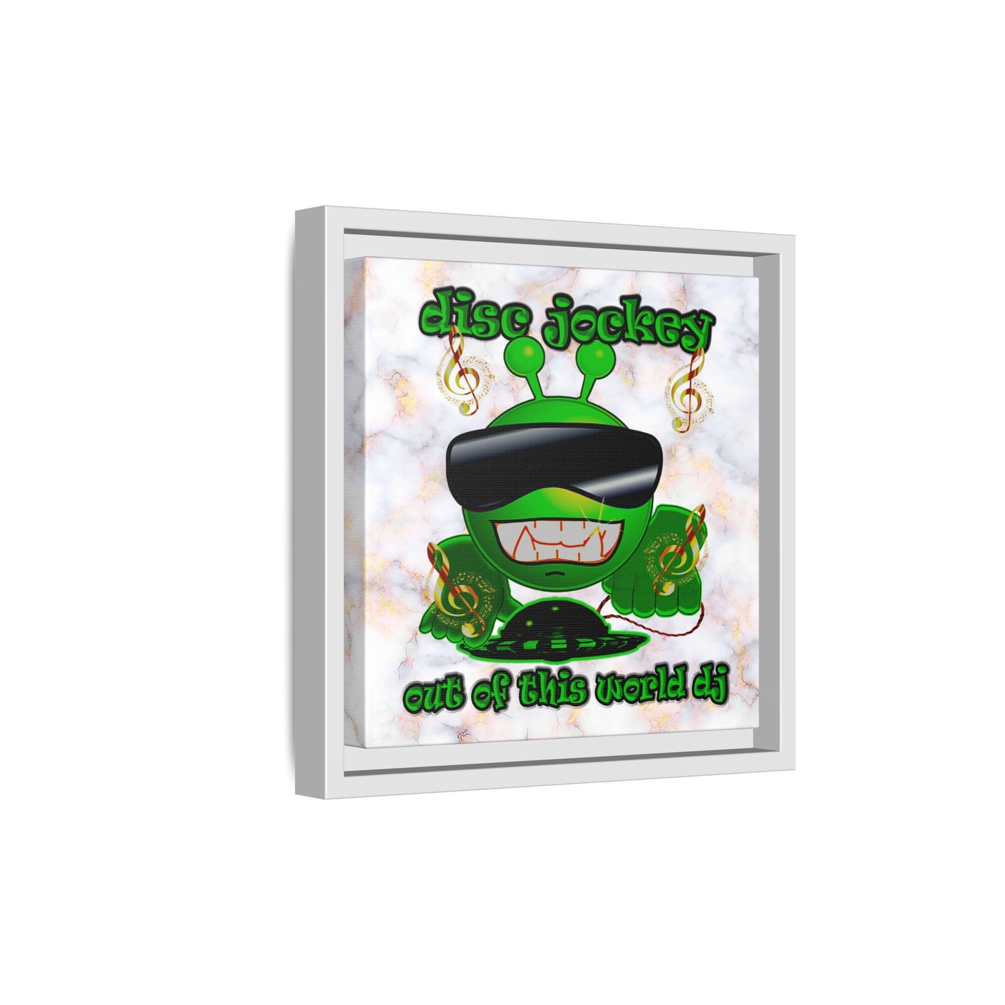 disc jockey - framed canvas art (white marble)