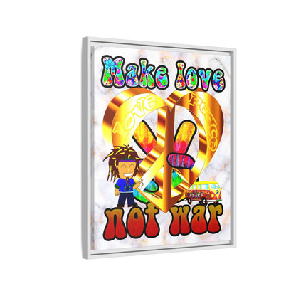 love peace - framed canvas art (white marble)