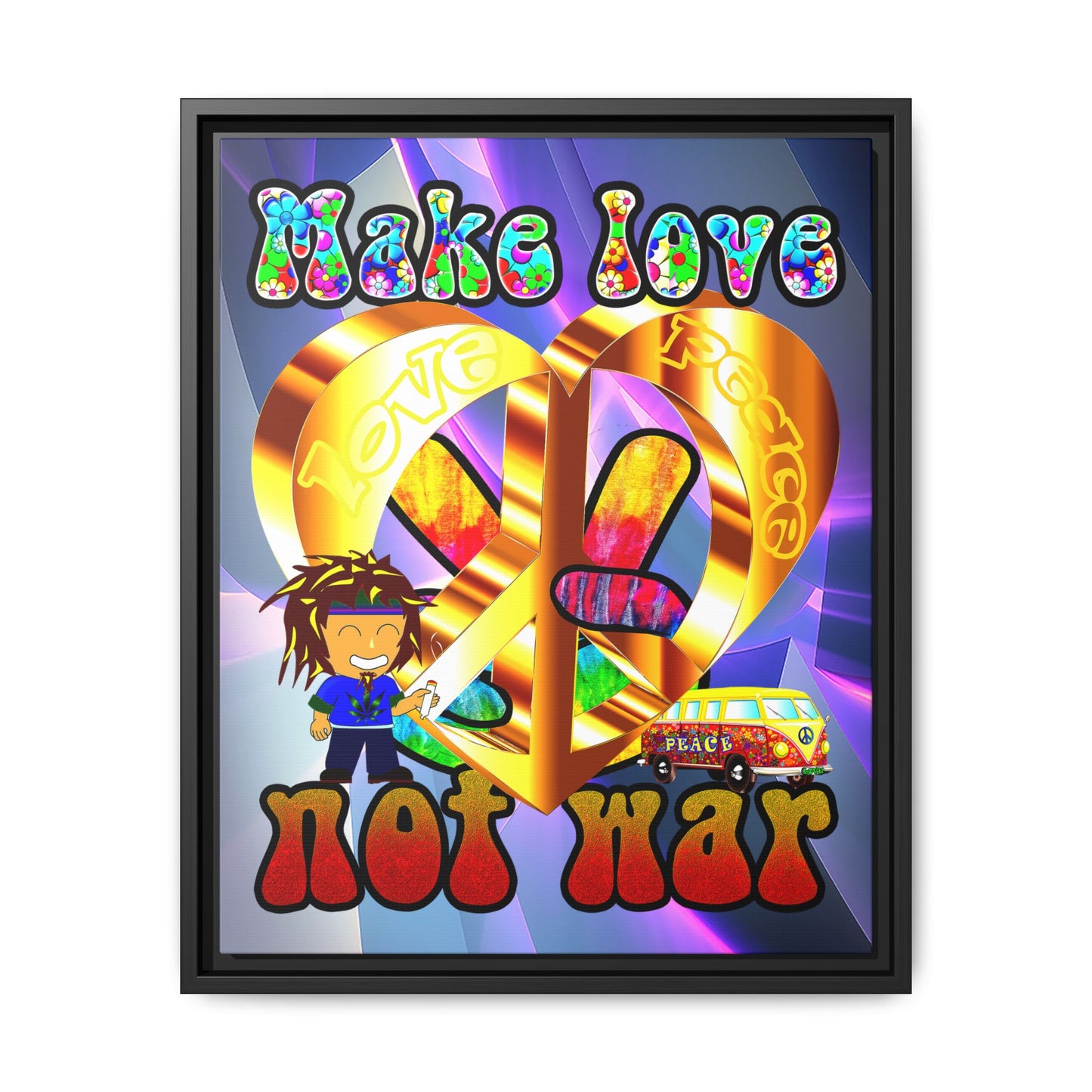 love peace - framed canvas art (grey-pink wave)