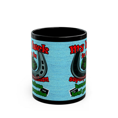 my luck - Black Mug (faded dark blue)