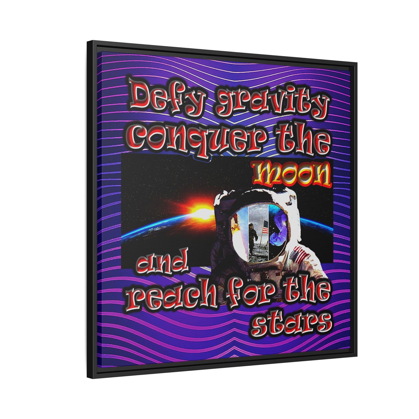 defy conquer reach - framed canvas art (purple wave)