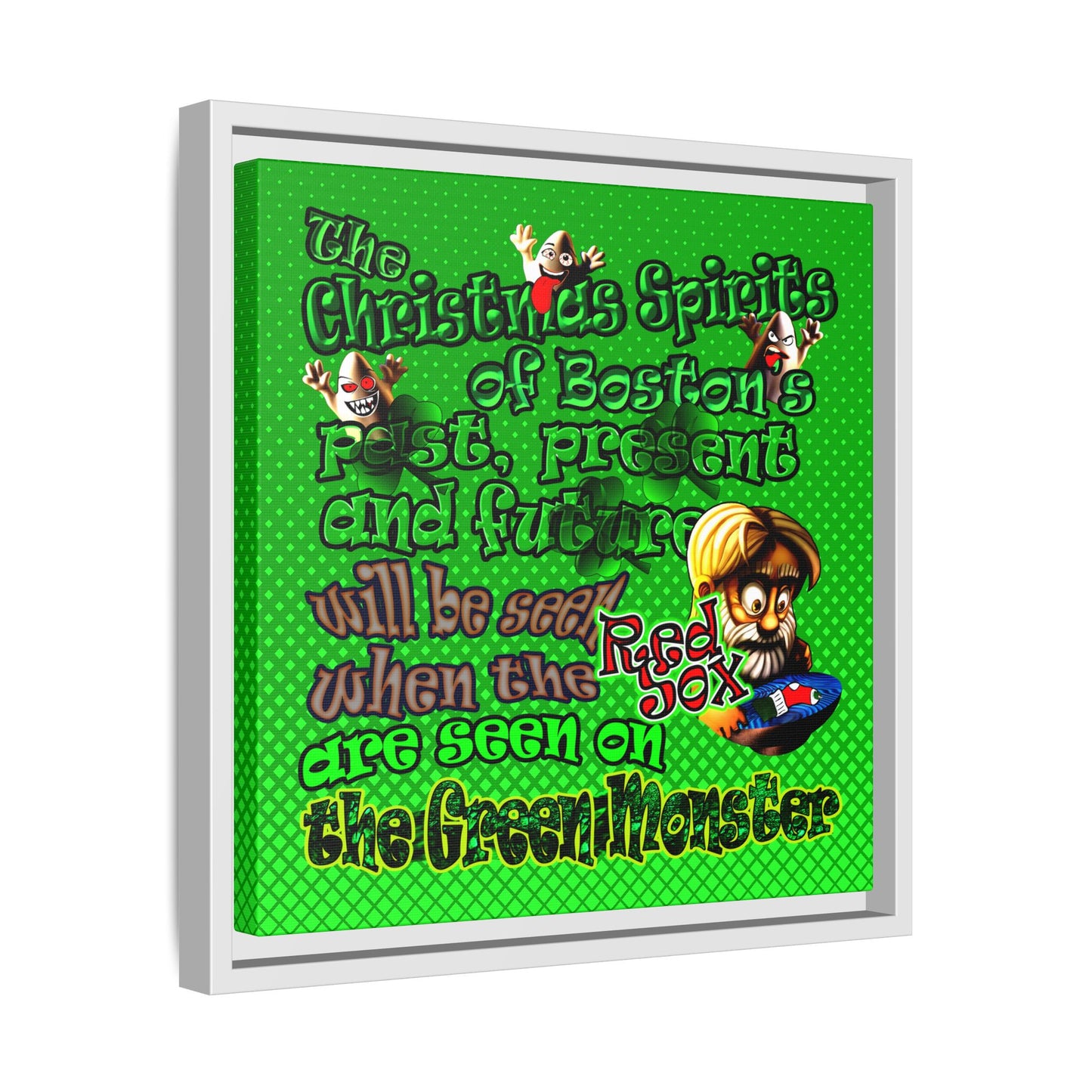 christmas spirits of boston - framed canvas art (logo green)