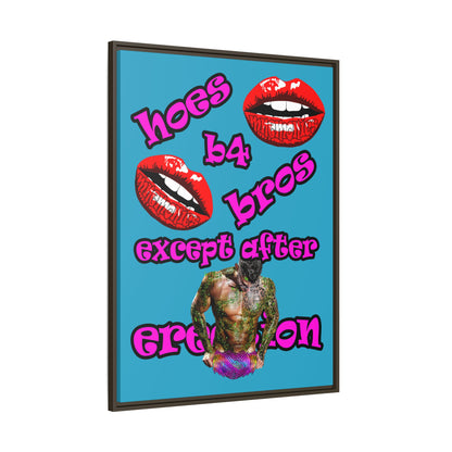 hoes b4 bros - framed canvas art (turquoise)
