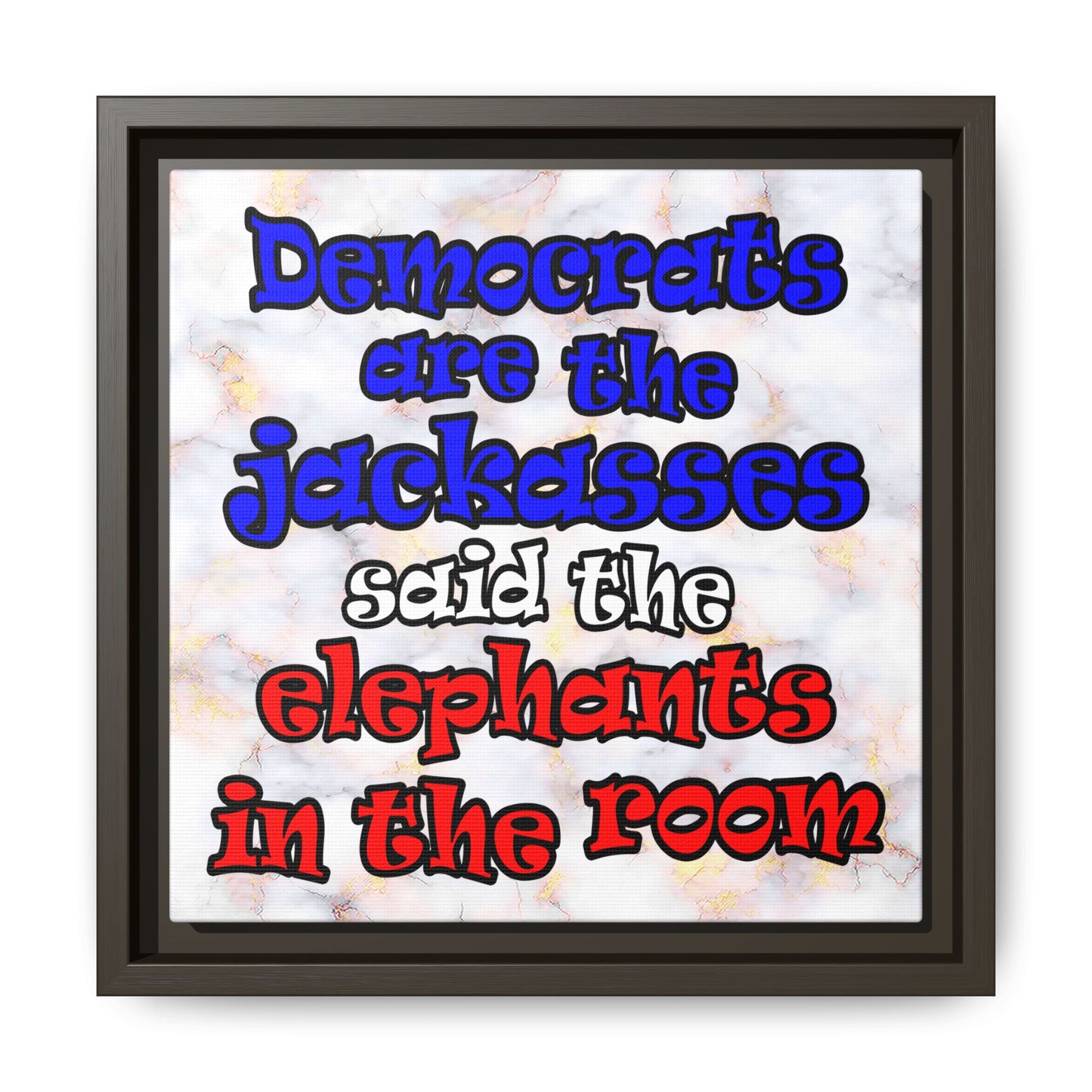 donkeys and elephants - framed canvas art (white marble)