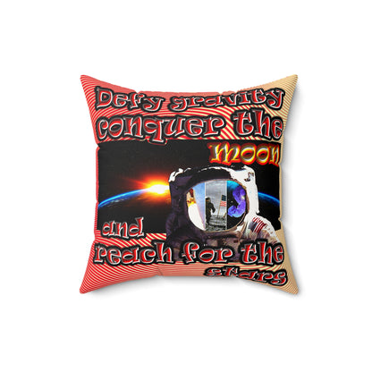 defy conquer reach - Faux Suede Square Pillow - (yellow-orange wave)