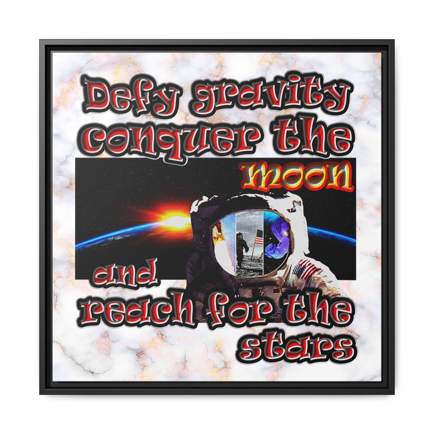defy conquer reach - framed canvas art (white marble)