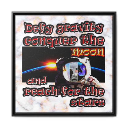 defy conquer reach - framed canvas art (white marble)