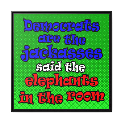 donkeys and elephants - framed canvas art (logo green)