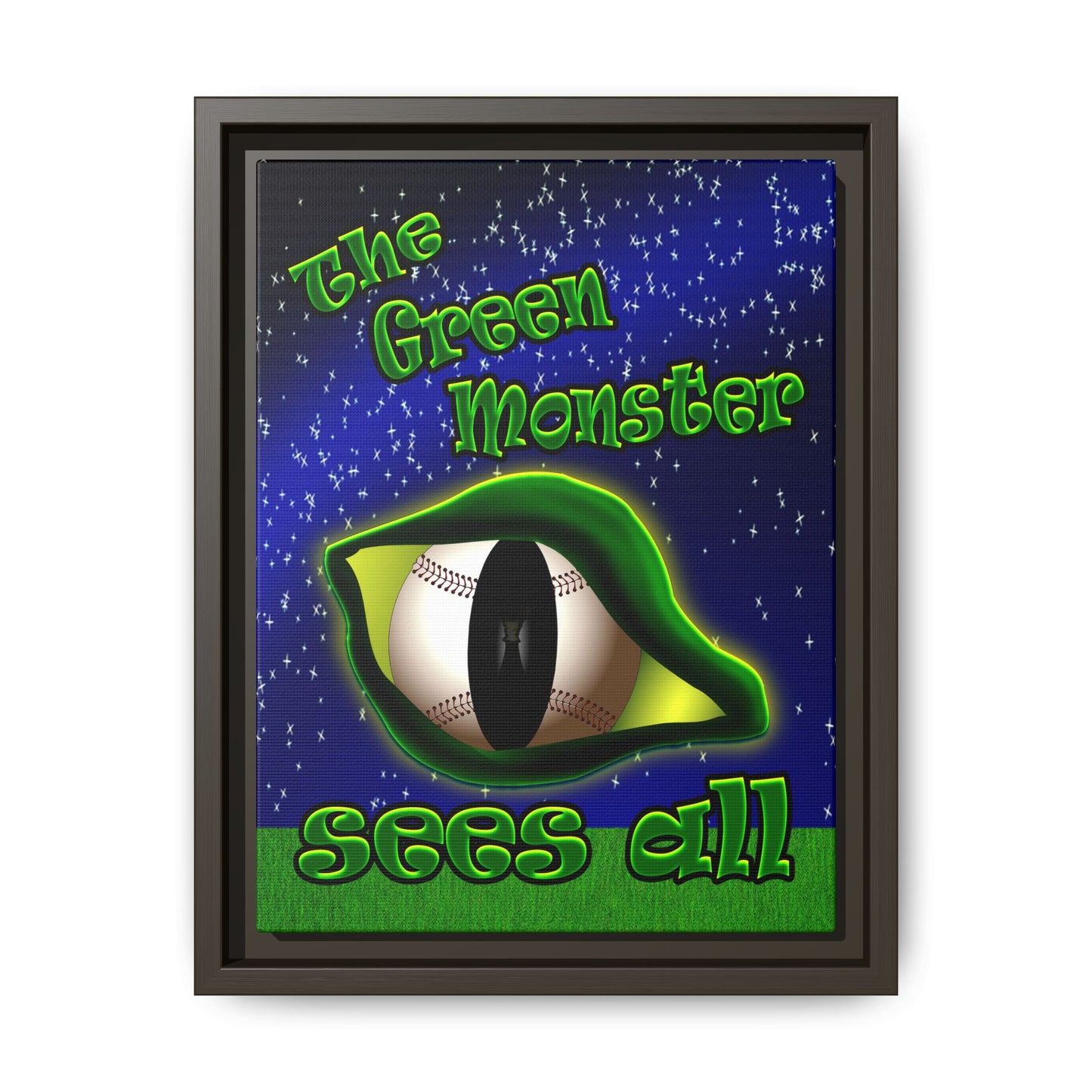 green monster - framed canvas art ('snoops' background)