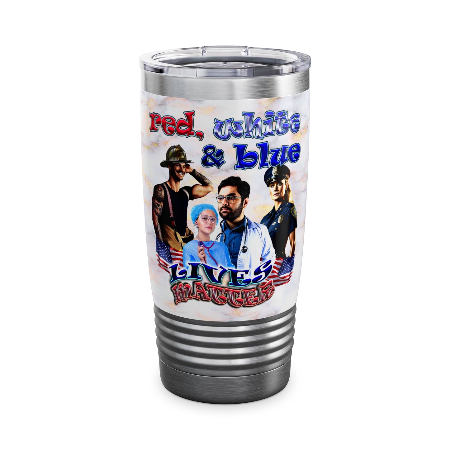 rw&b lives matter - Ringneck Tumbler, 20oz (white marble)
