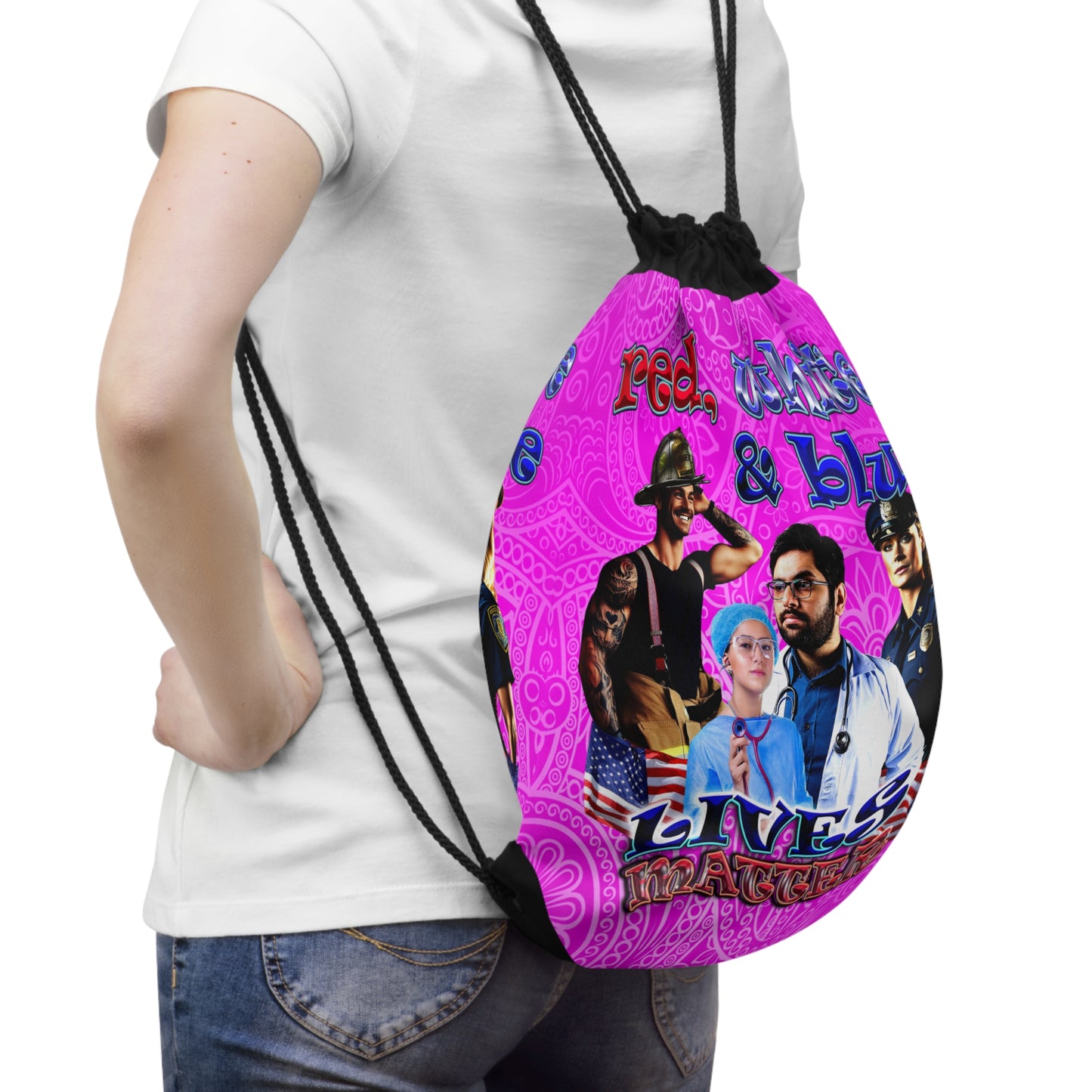 rw&b lives matter - Drawstring Bag (pink swirl)