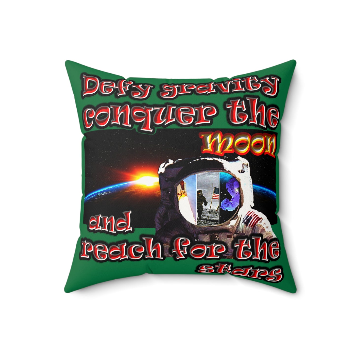 defy conquer reach - Faux Suede Square Pillow - (dark green)