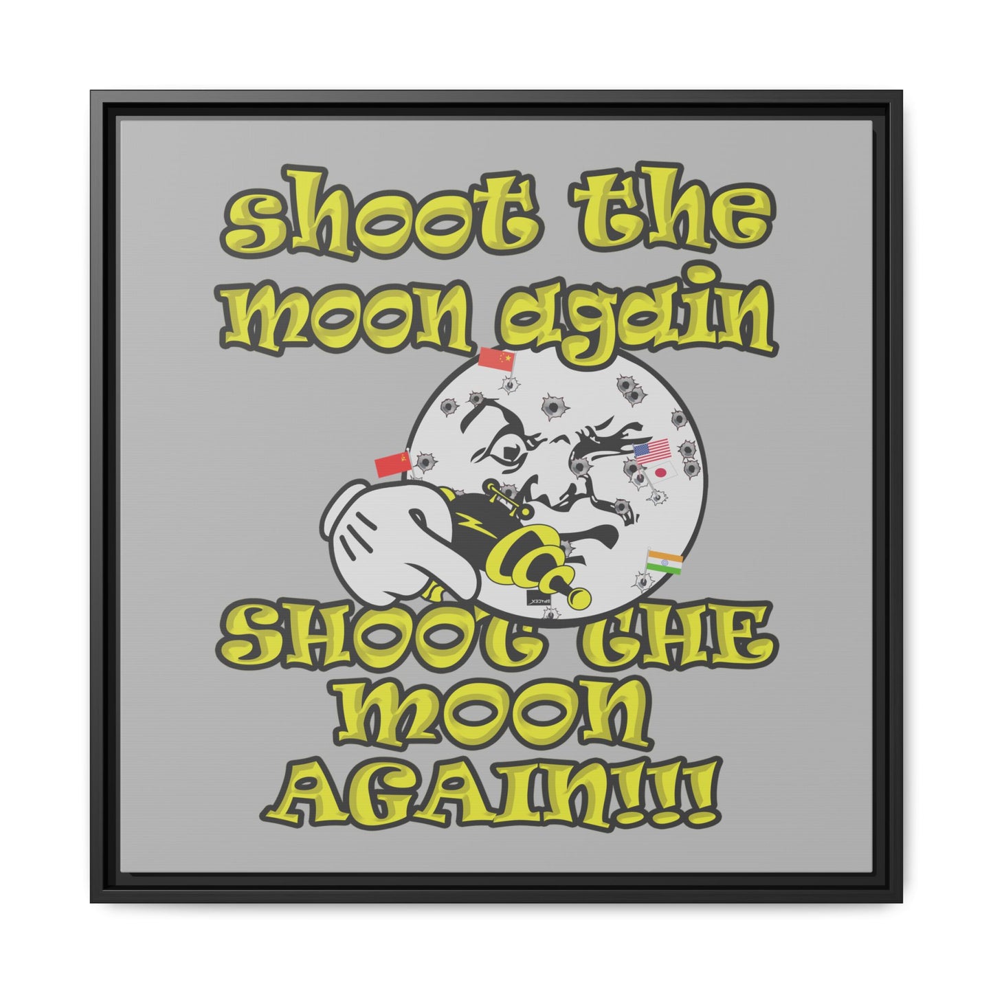 shoot the moon again - framed canvas art (light grey)