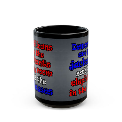 donkeys and elephants - Black Mug (grey-light grey)
