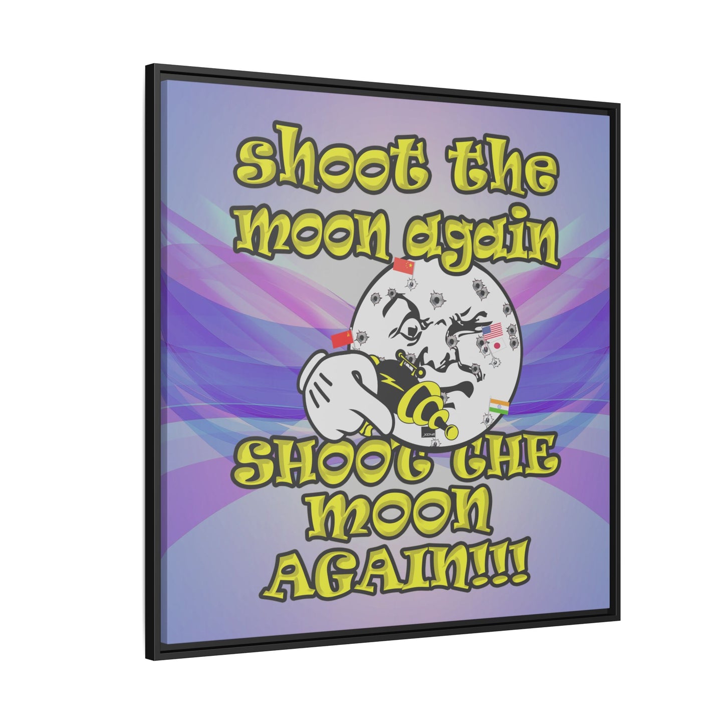 shoot the moon again - framed canvas art (light blue-pink wave)