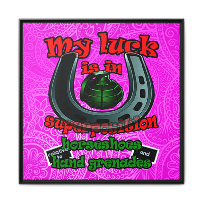 my luck - framed canvas art (pink swirl)