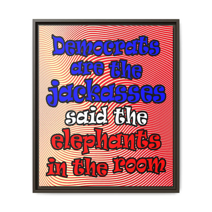 donkeys and elephants - framed canvas art (yellow-orange wave)