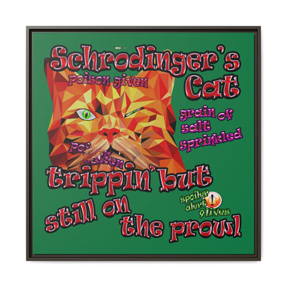 schrodinger's cat - framed canvas art (dark green)