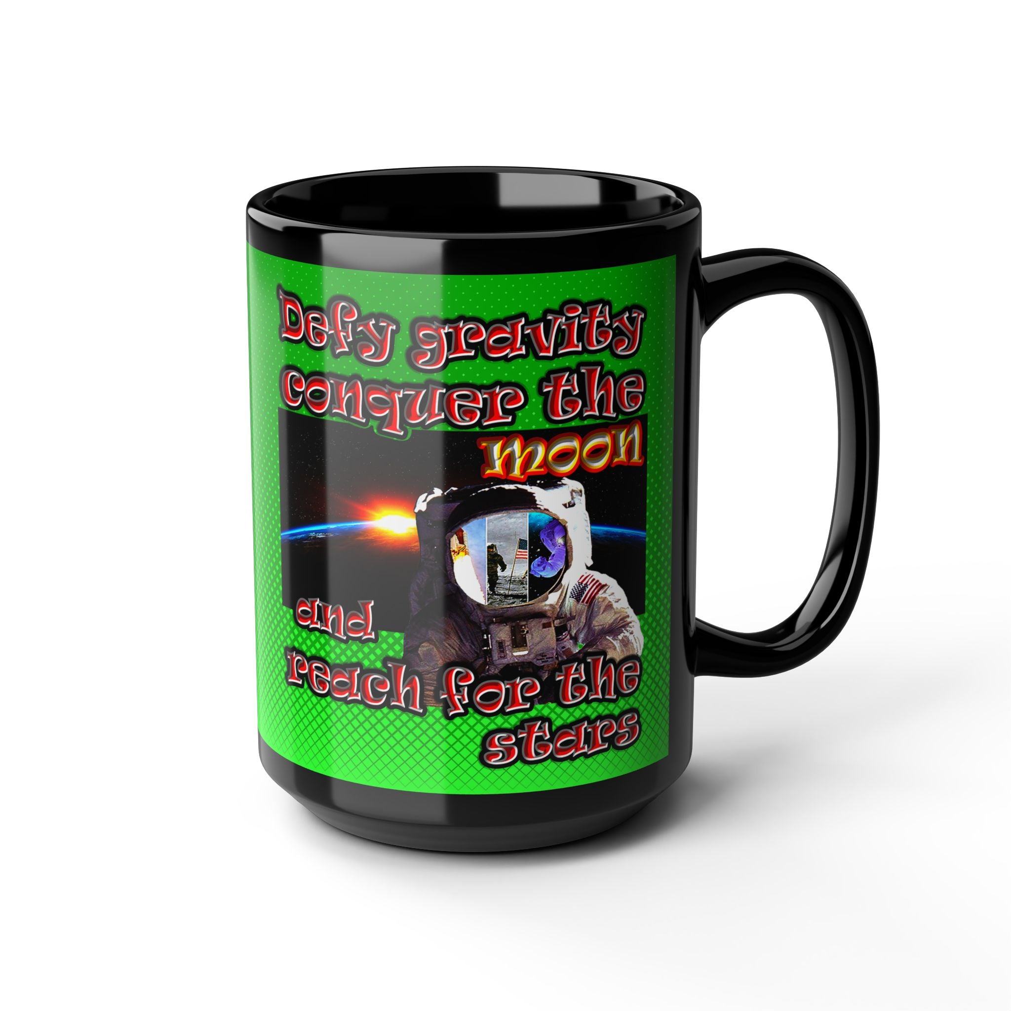 defy conquer reach - Black Mug (logo green)