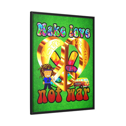 love peace - framed canvas art (green turf)