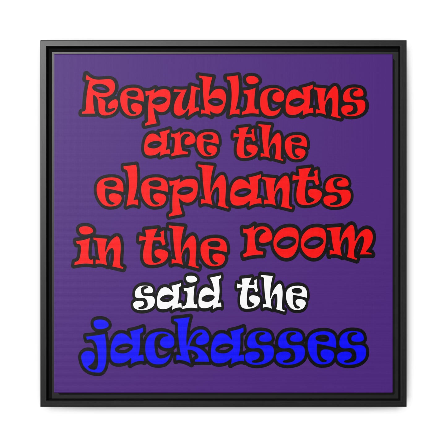 donkeys and elephants - framed canvas art (purple)