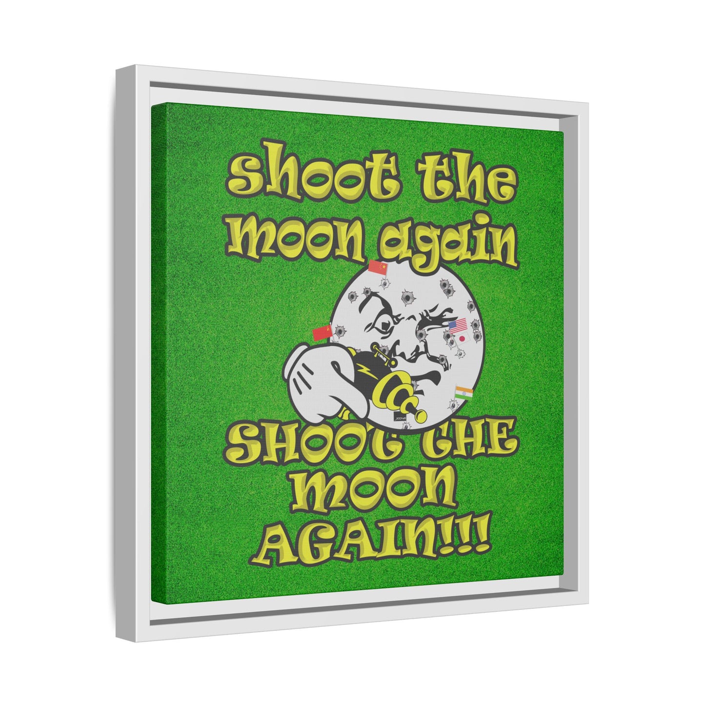 shoot the moon again - framed canvas art (green turf)