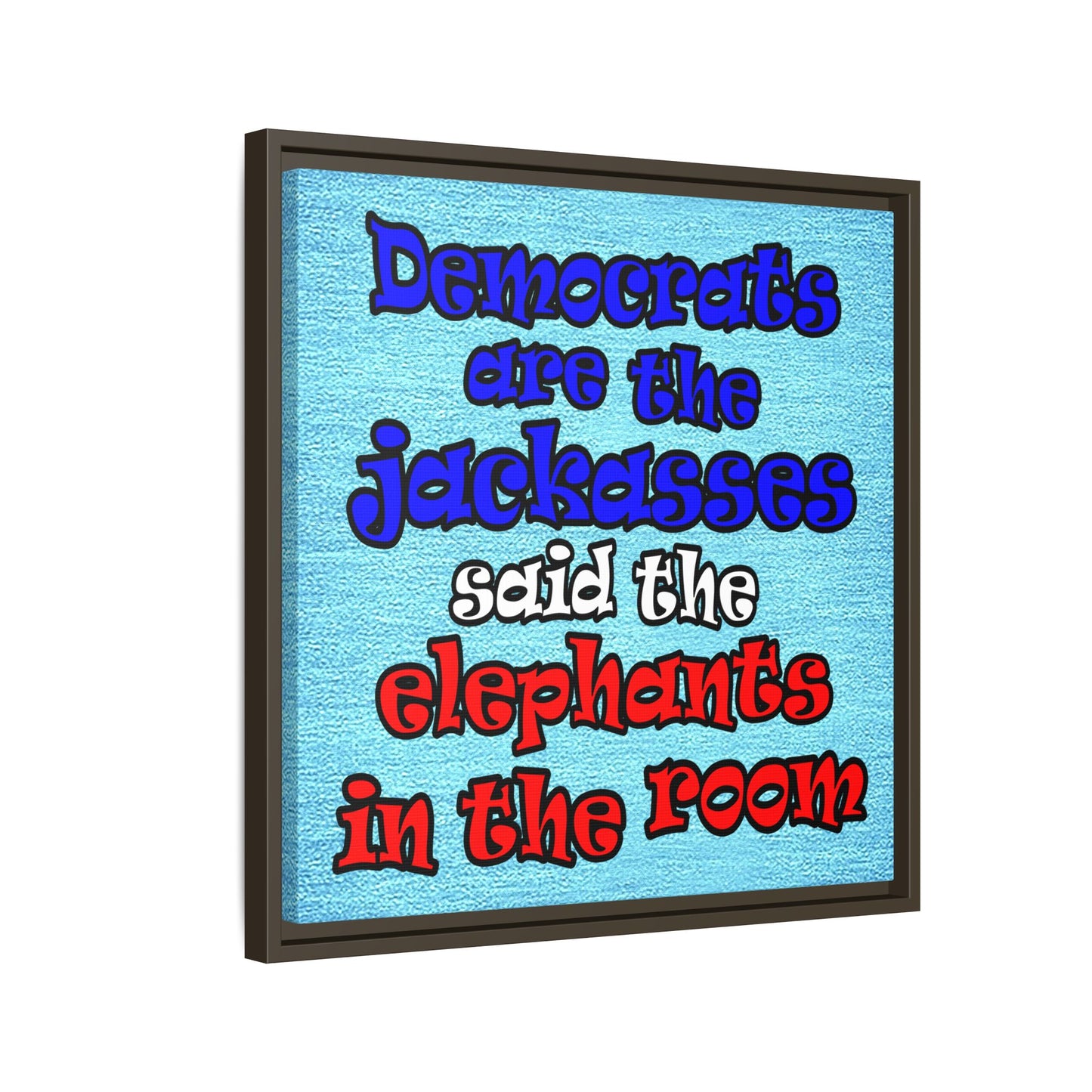 donkeys and elephants - framed canvas art (faded blue)