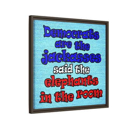 donkeys and elephants - framed canvas art (faded blue)