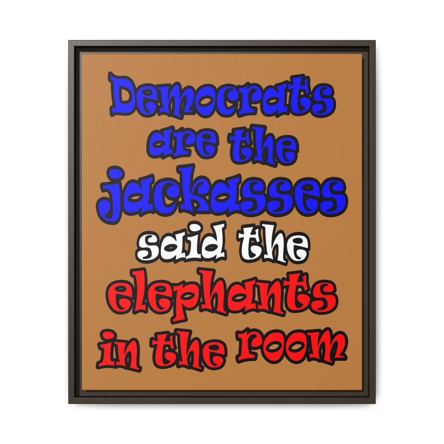 donkeys and elephants - framed canvas art (light brown)