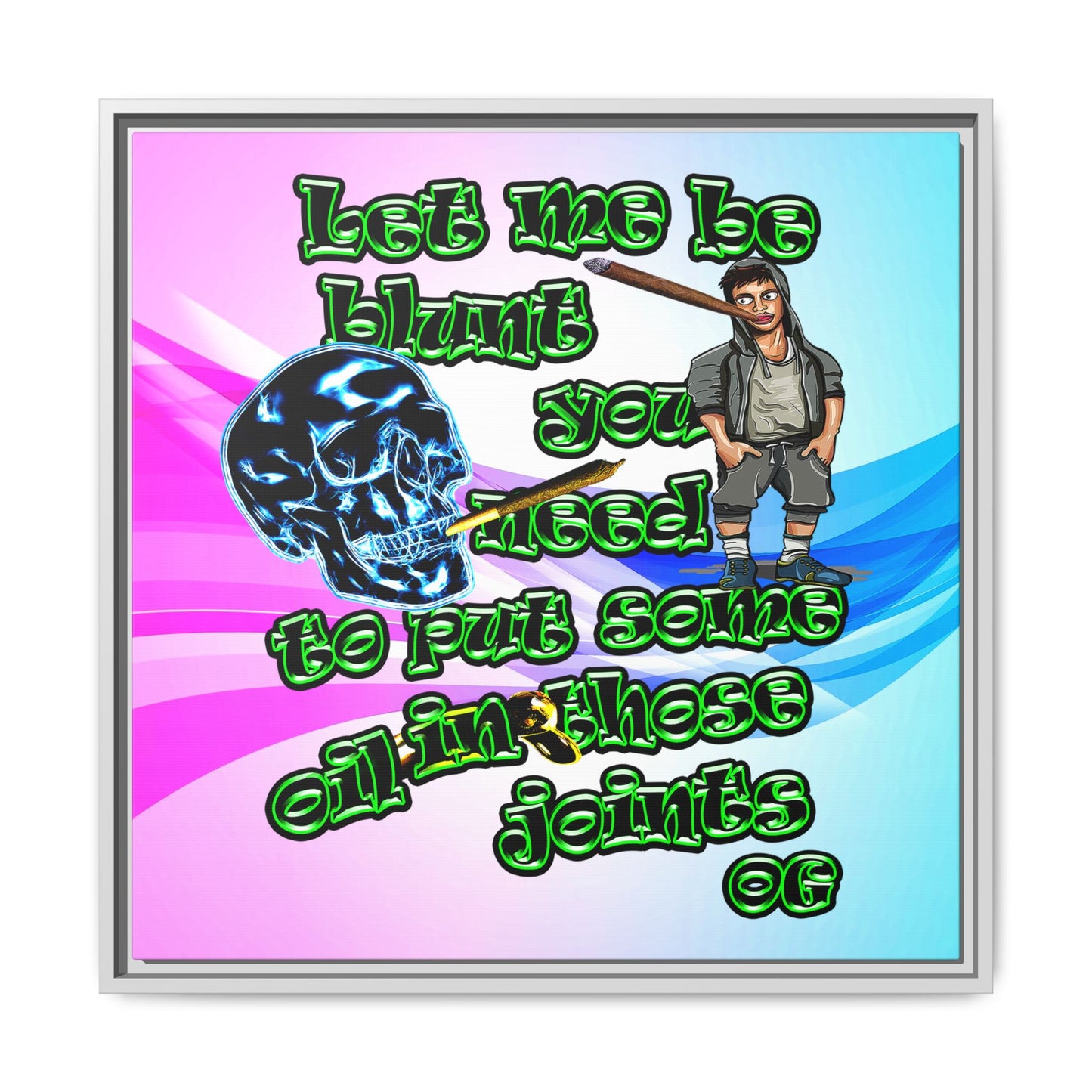 og - framed canvas art (light blue-pink wave)