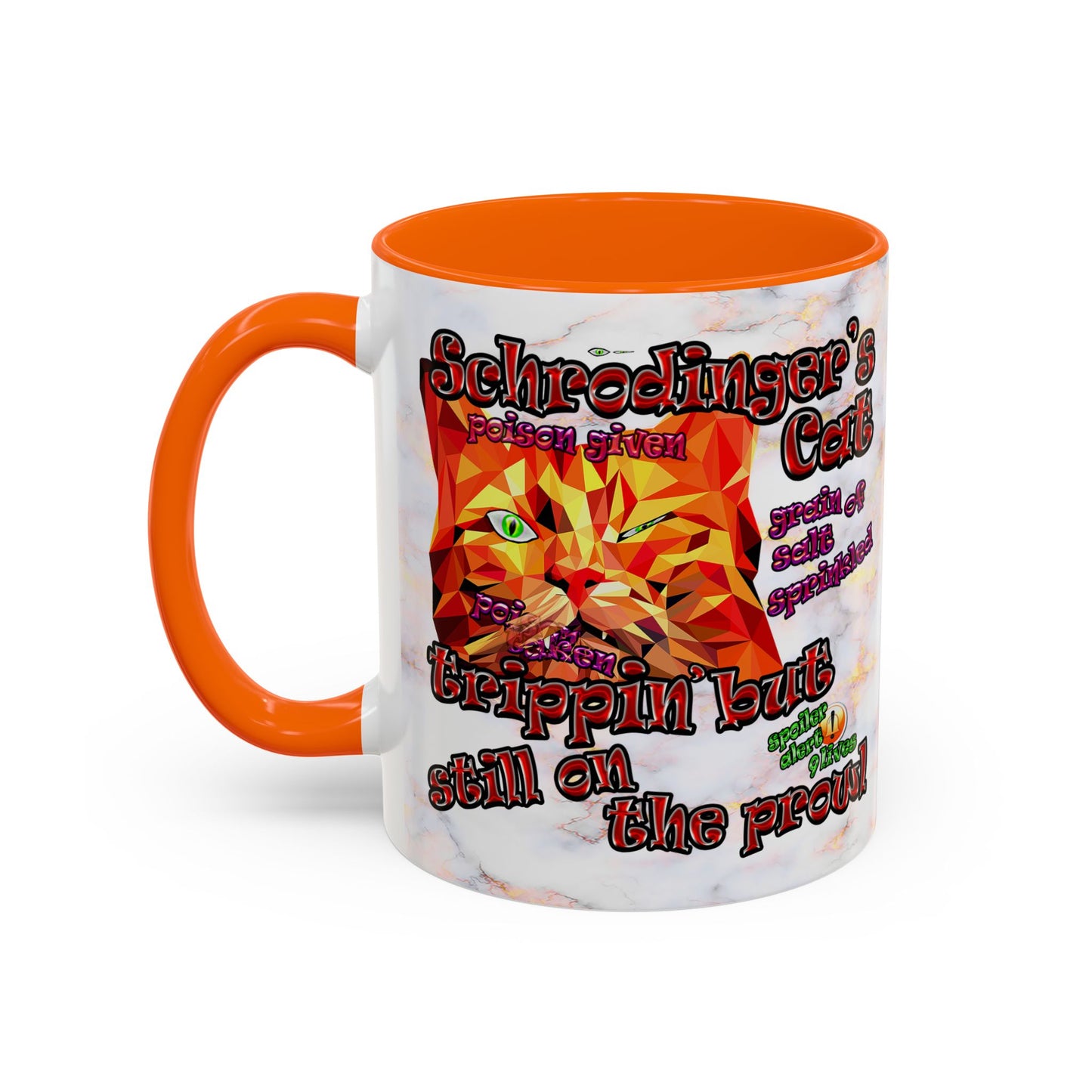 schrodinger's cat - Accent Mug (white marble)