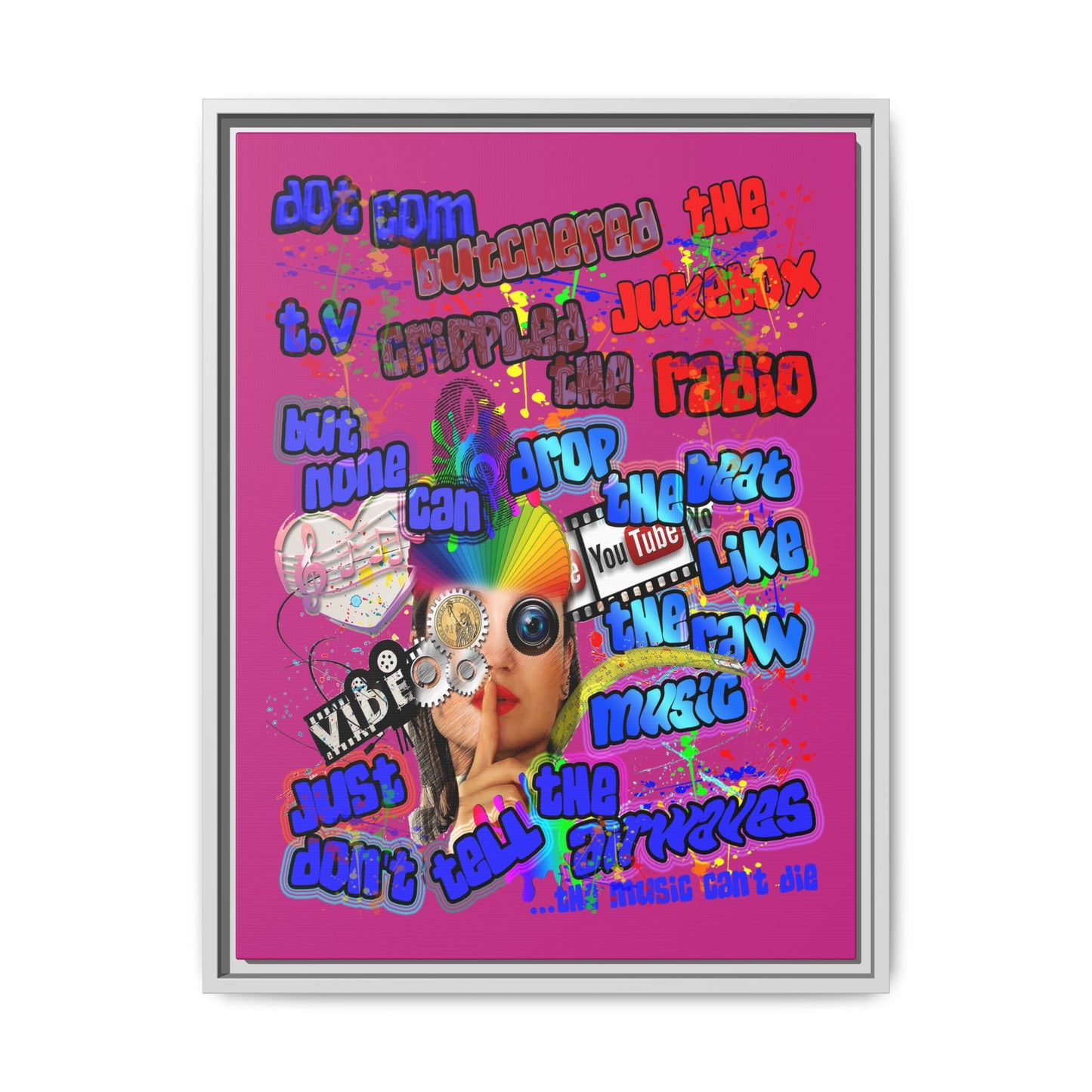 drop the beat - framed canvas art (pink)