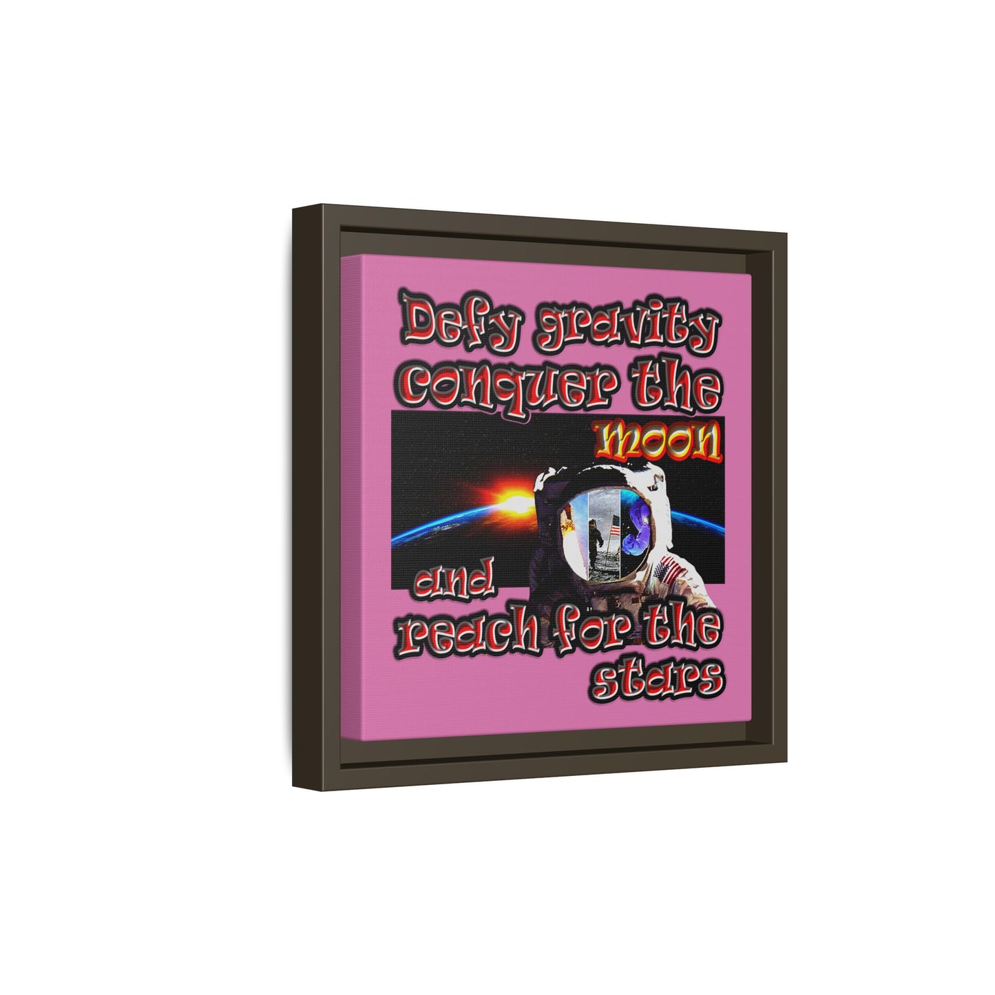 defy conquer reach - framed canvas art (light pink)