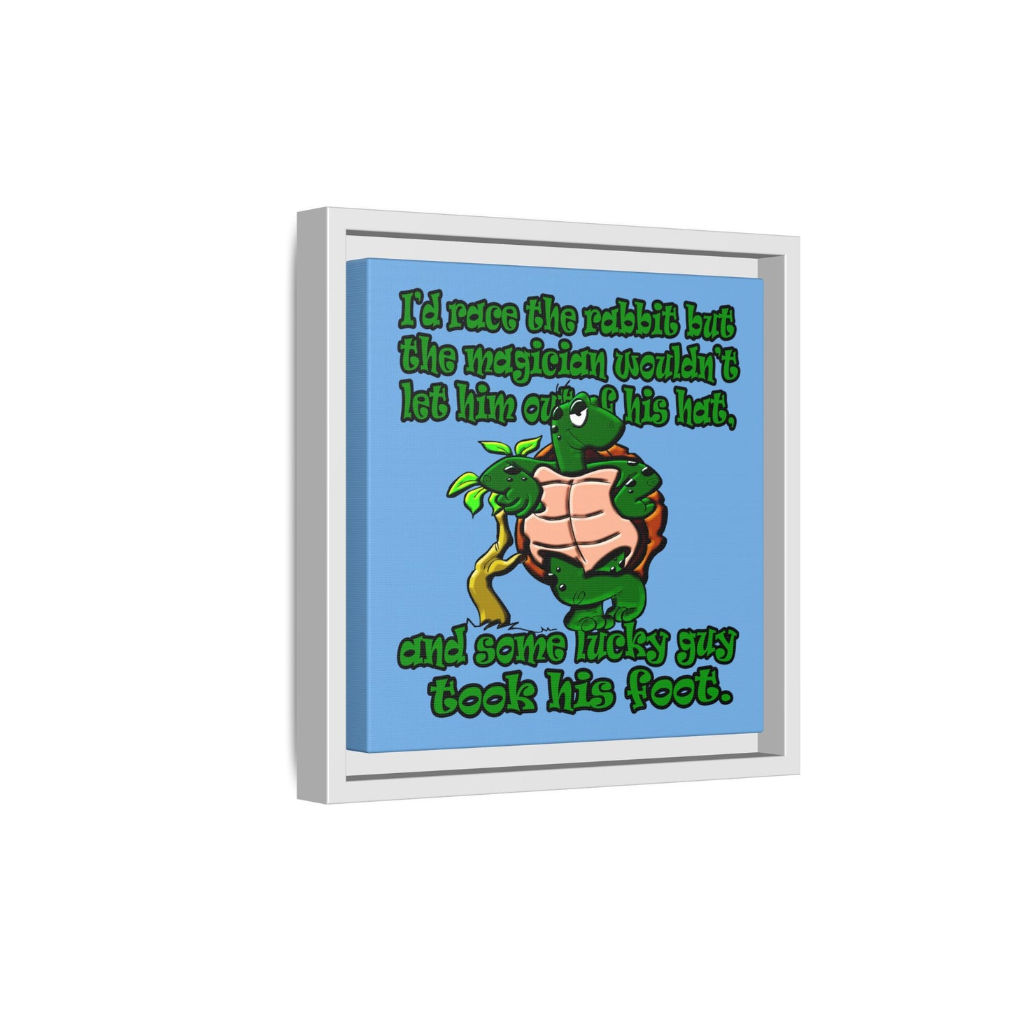 turtle race - framed canvas art (light blue)