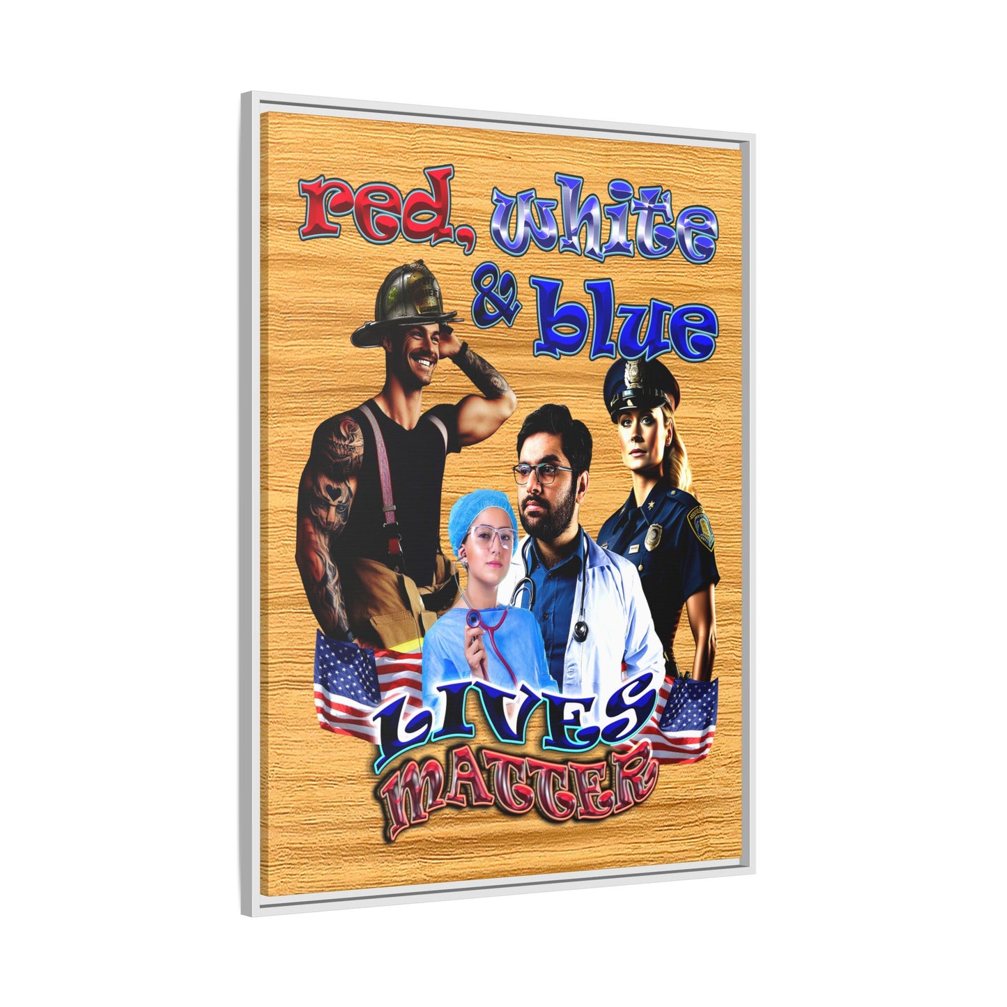 rw&b lives matter - framed canvas art (butterscotch wood finish)