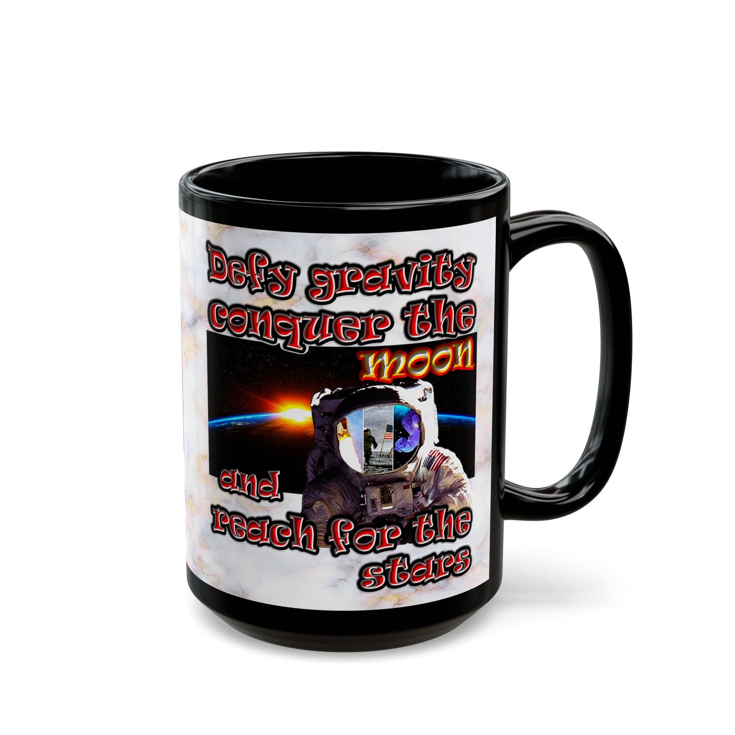 defy conquer reach - Black Mug (white marble)