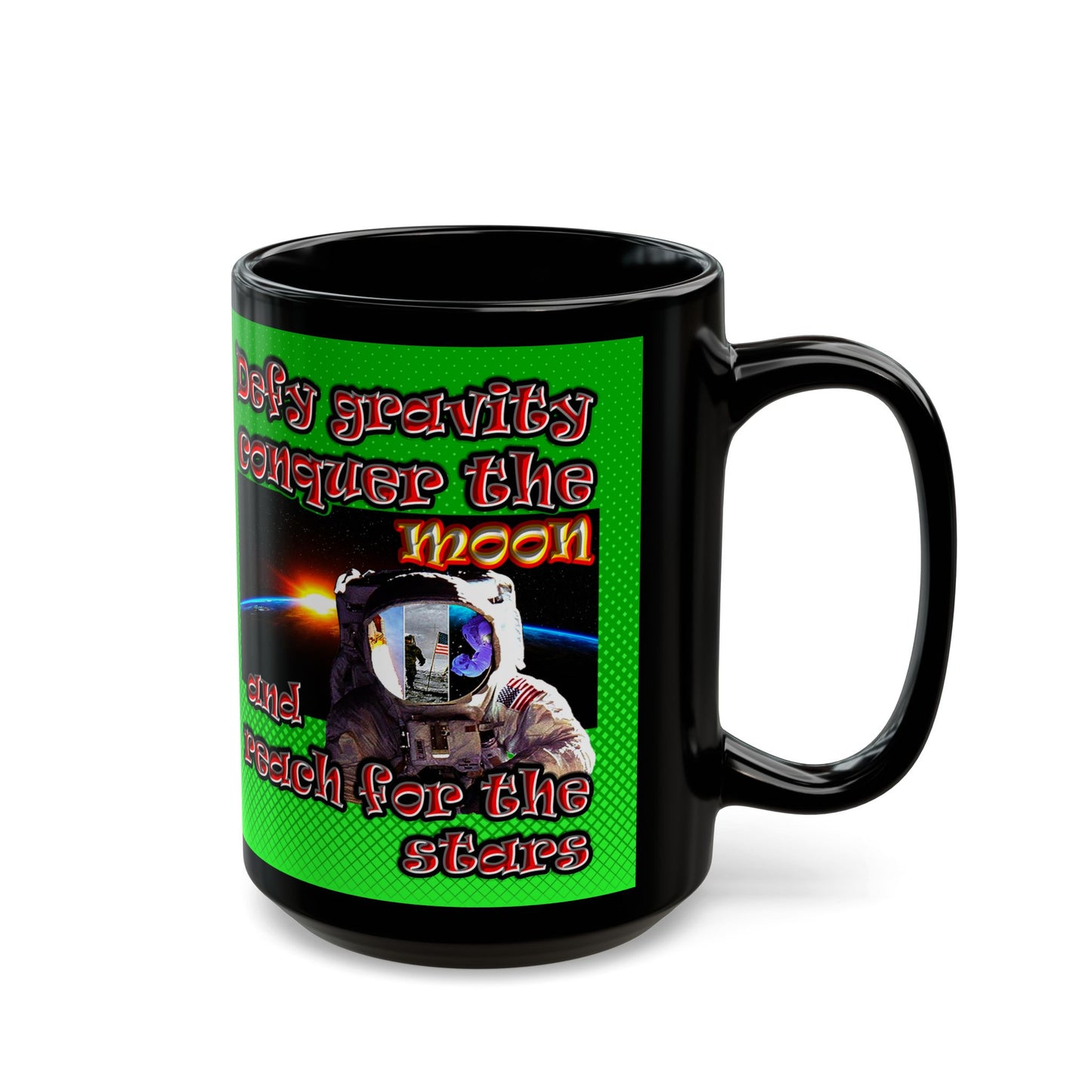 defy conquer reach - Black Mug (logo green)